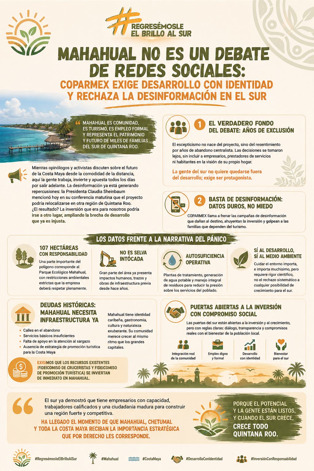 Infografía: COPARMEX exige desarrollo con identidad y rechaza la desinformación en Mahahual